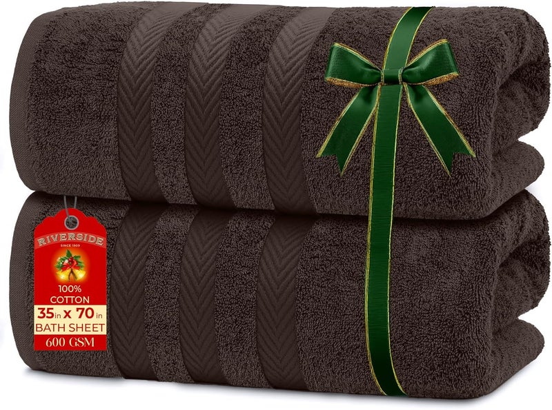 Riverside Pack of 2 Extra Large Bath Sheets 35 x 70 Inches - 100% Ring Spun Cotton Hotel Quality Oversized Bath Towels - Super Soft, Highly Absorbent & Quicker to Dry - Brown - Image 1
